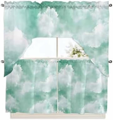Green Sky Cloud Curtain and Valance Set 3 Pieces