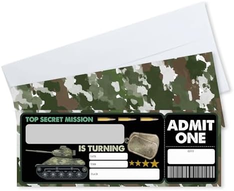 Camo Birthday Invitations 20 Pcs with Envelopes