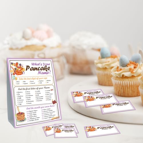Funny Pancake Theme Game Cards Set - 30 Name Stickers Sign