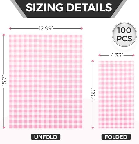 Pink Checkered Napkins 100 Pack 3 Ply for Events