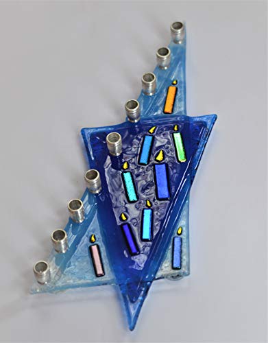 Blue Star of David Glass Menorah by Yafitglass 1