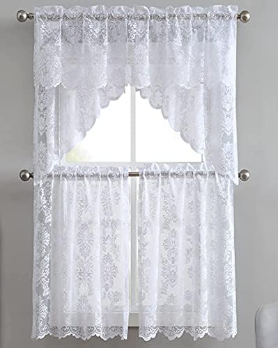 Warm Home Designs 30x38 White Knitted Lace Kitchen Swags