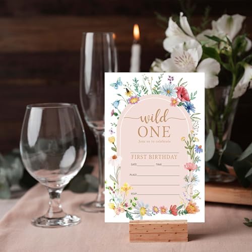 Wildflower Birthday Invitations 20Pcs 4x6 Fill-In Cards for Kids Party Supplies