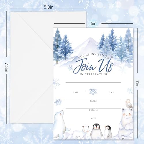 Whaline 25 Set Winter Forest Animal Snowflake Invitation Cards With Envelope Stickers