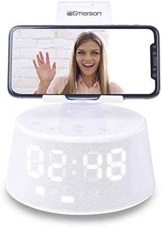 Emerson Wireless Charging Docking Station with Bluetooth Speaker and Alarm Clock