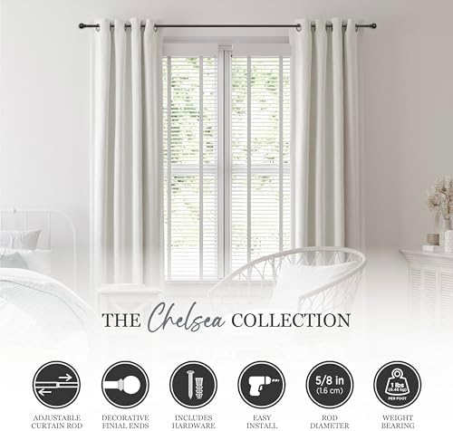 Kenney Chelsea Ball End Window Curtain Rod Black 48-86 Inch Adjustable