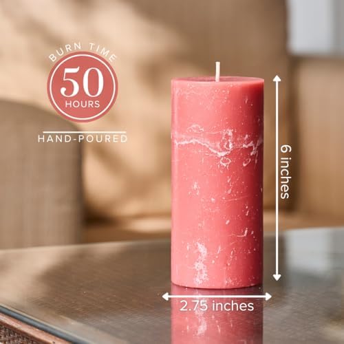 Simply Soson 3x6 Inch Pink Rustic Peony and Rose Pillar Candle - 3 Pack