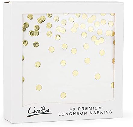 40 Pack White Paper Cocktail Napkins with Gold Foil Polka Dots