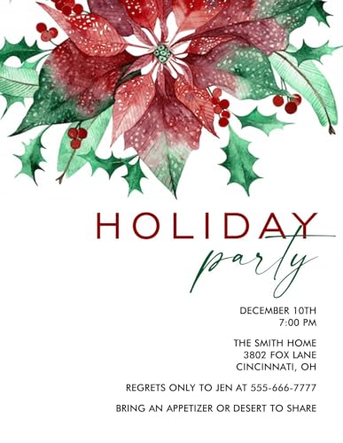 Personalized Christmas Party Invitation with Poinsettia Design