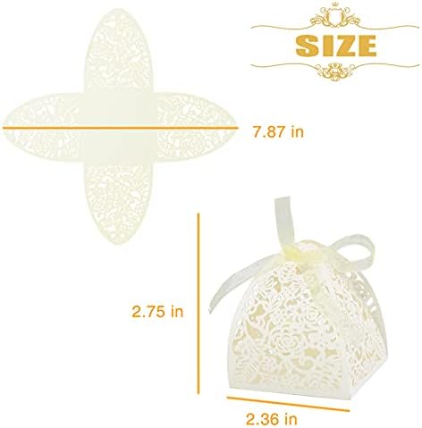 Laser Cut Rose Candy Boxes 70Pcs Beige Wedding Favor