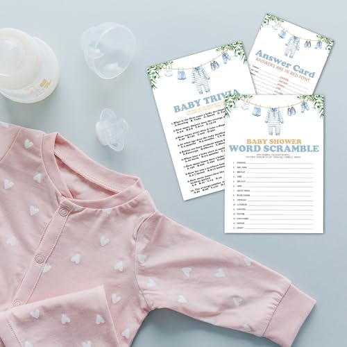 Word Scramble Baby Trivia Baby Shower Game Cards for Boys