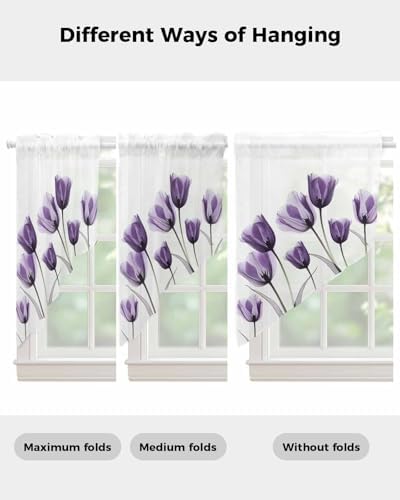 Purple Tulips Swag Curtains 2 Panels Set 72 W x 36 L
