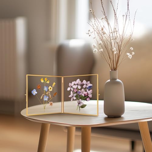 Double Glass Picture Frame Handmade Hinged Brass 4x4 Inches Gold