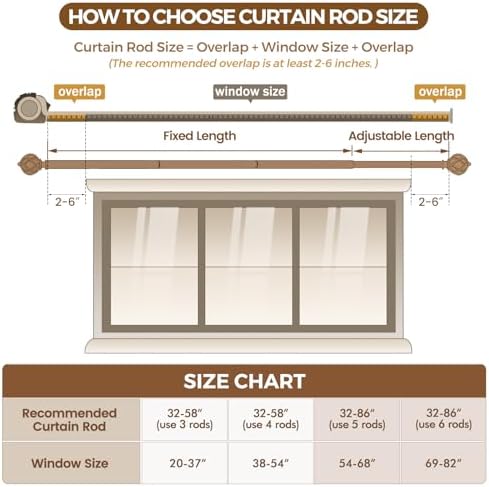 KAMANINA Bronze Curtain Rod 32-58 Inch Adjustable Single Rod