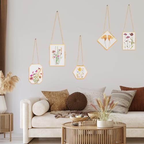 5 Pcs Double Glass Frame for Pressed Flowers with Gold Chain