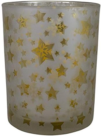 5 Inch Matte Silver Gold Stars and Snowflakes Candle Holder