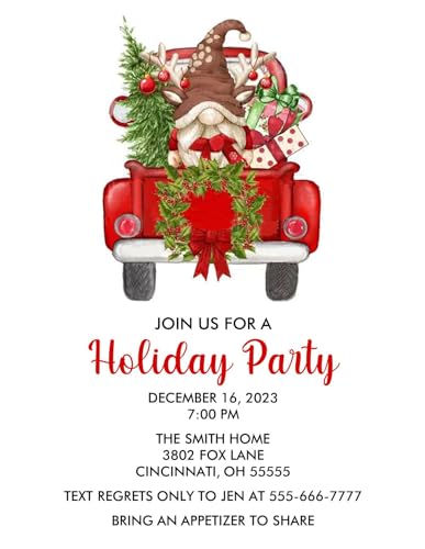 Personalized Christmas Party Gnome Gift Exchange Invitations