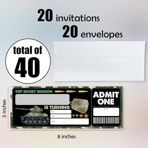 Camo Birthday Invitations 20 Pcs with Envelopes