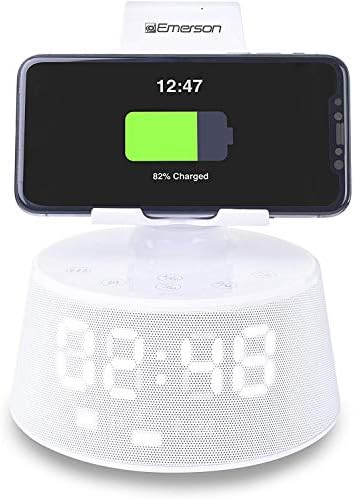 Emerson Wireless Charging Docking Station with Bluetooth Speaker and Alarm Clock