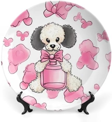 POTSCBVW Perfume Bottle And Poodle Wall Art Decor Plate Set