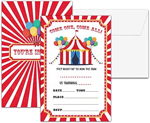 Carnival Birthday Invitations with Envelopes for Kids