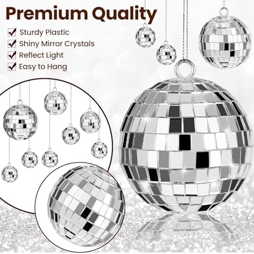 JOERSH 20 Pcs Silver Hanging Mirror Disco Balls with Rope