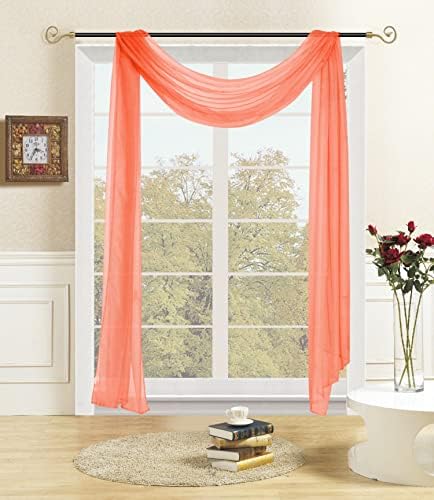 Kashi Home Lisa Sheer Window Scarf Coral 54x216