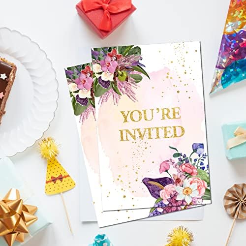 Soiceu Floral Party Invitations Set of 20 with Envelopes