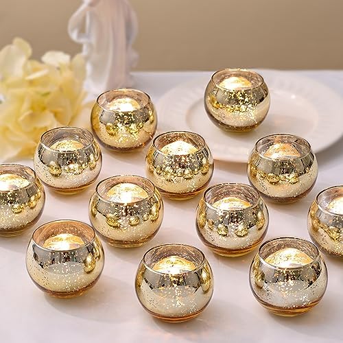 LETINE Gold Mercury Glass Votive Candle Holders Set of 36