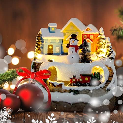 Christmas Village Musical Snow Globe Resin Figurines with 8 Music Snowman