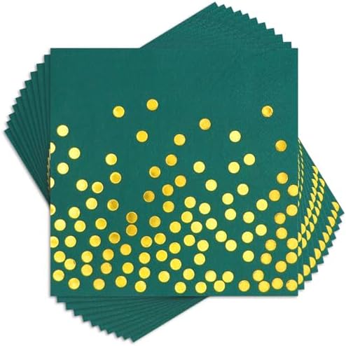 100 Pack Green and Gold Cocktail Napkins for Parties