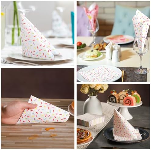 Crtiin 150 Pcs White Donut Sprinkles Napkins 2 Ply