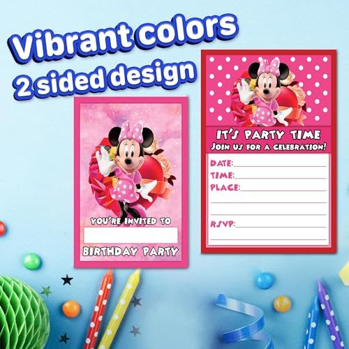 Set of 20 Birthday Invitation Cards Envelopes for Kids