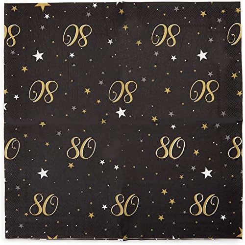 Sparkle and Bash 80th Birthday Napkins Black Gold