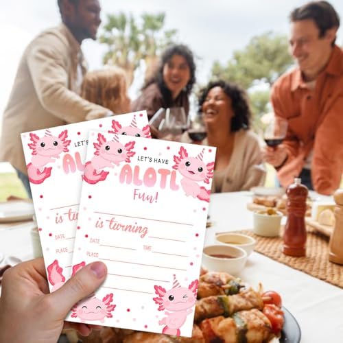Pink Axolotl Birthday Invitations for Kids