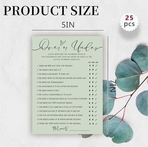 Bridal Shower Games Set of 25 Sage Green Cards
