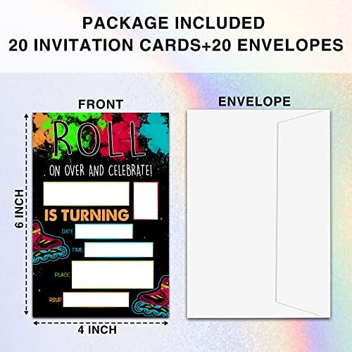 Ziiufurn Neon Glow Roller Skating Birthday Invitations With Envelopes 4x6 20 Sets
