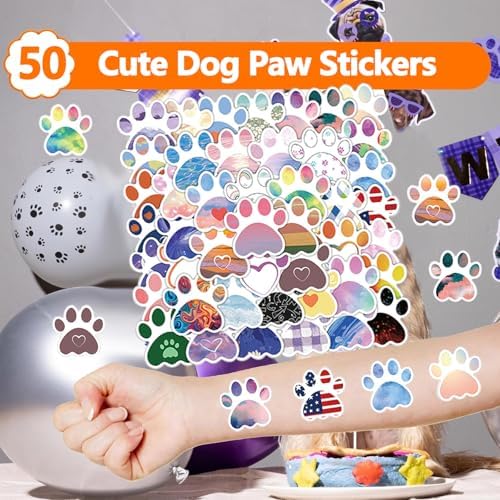 74PCS Dog Paw Party Favor Set with Slap Bracelets and Stickers