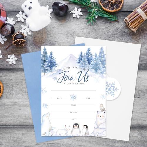 Whaline 25 Set Winter Forest Animal Snowflake Invitation Cards With Envelope Stickers