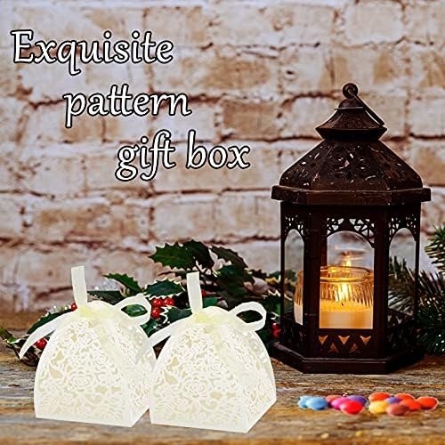 Laser Cut Rose Candy Boxes 70Pcs Beige Wedding Favor