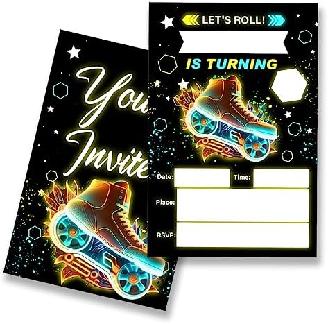 EUDOSI Roller Skating Birthday Invites Set of 20 with Envelopes
