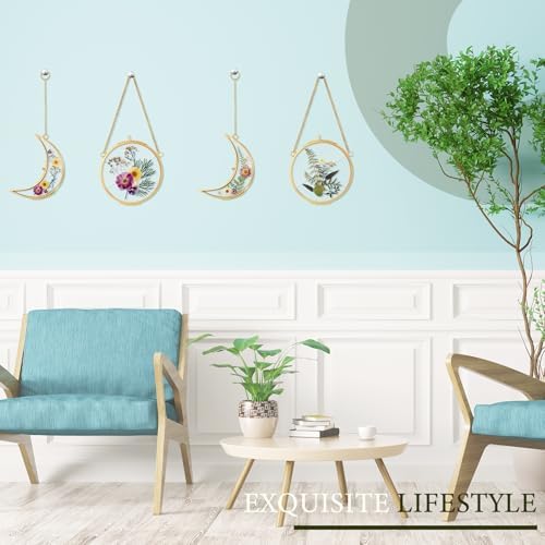 Qunclay 4 Pcs Pressed Flower Frame with Chain