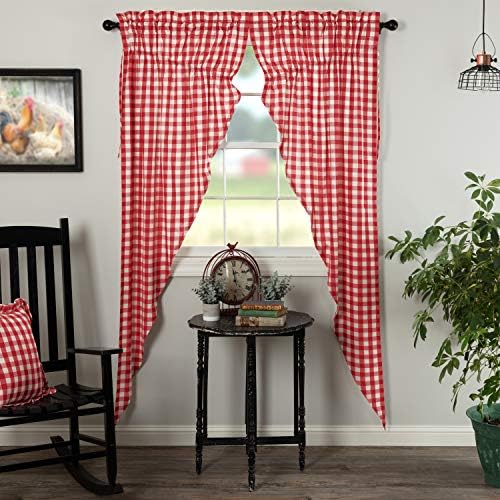 VHC Brands Farmhouse Red Buffalo Check Curtains Panel Pair