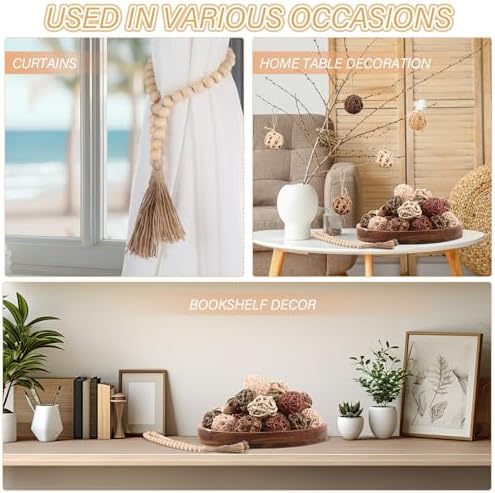 31 Pcs Wicker Rattan Decorative Balls with Wood Bead Garland