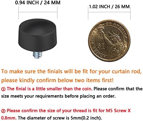 4 Pcs Black Plastic Curtain Rod Finials for 34 Inch Rods
