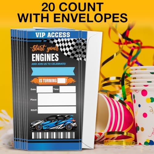 Race Car Birthday Invitations Set of 20 with Envelopes