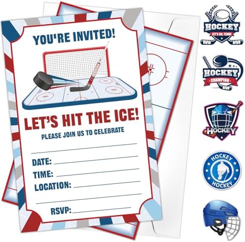 20Pcs Hockey Invitations with Envelopes Stickers