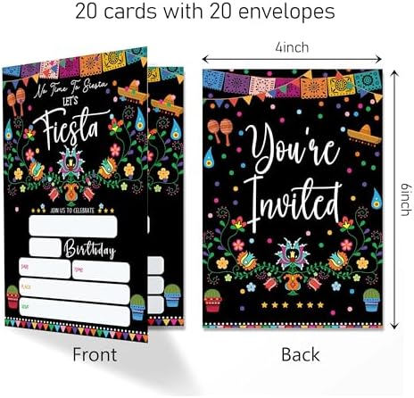 Fiesta Birthday Invitations with Envelopes Pack of 20
