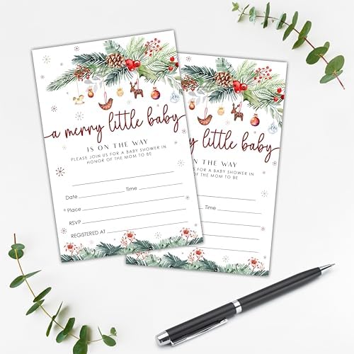 NYCTUG Merry Little Baby Shower Invites - 25 Winter Christmas Baby Invitations With Envelopes