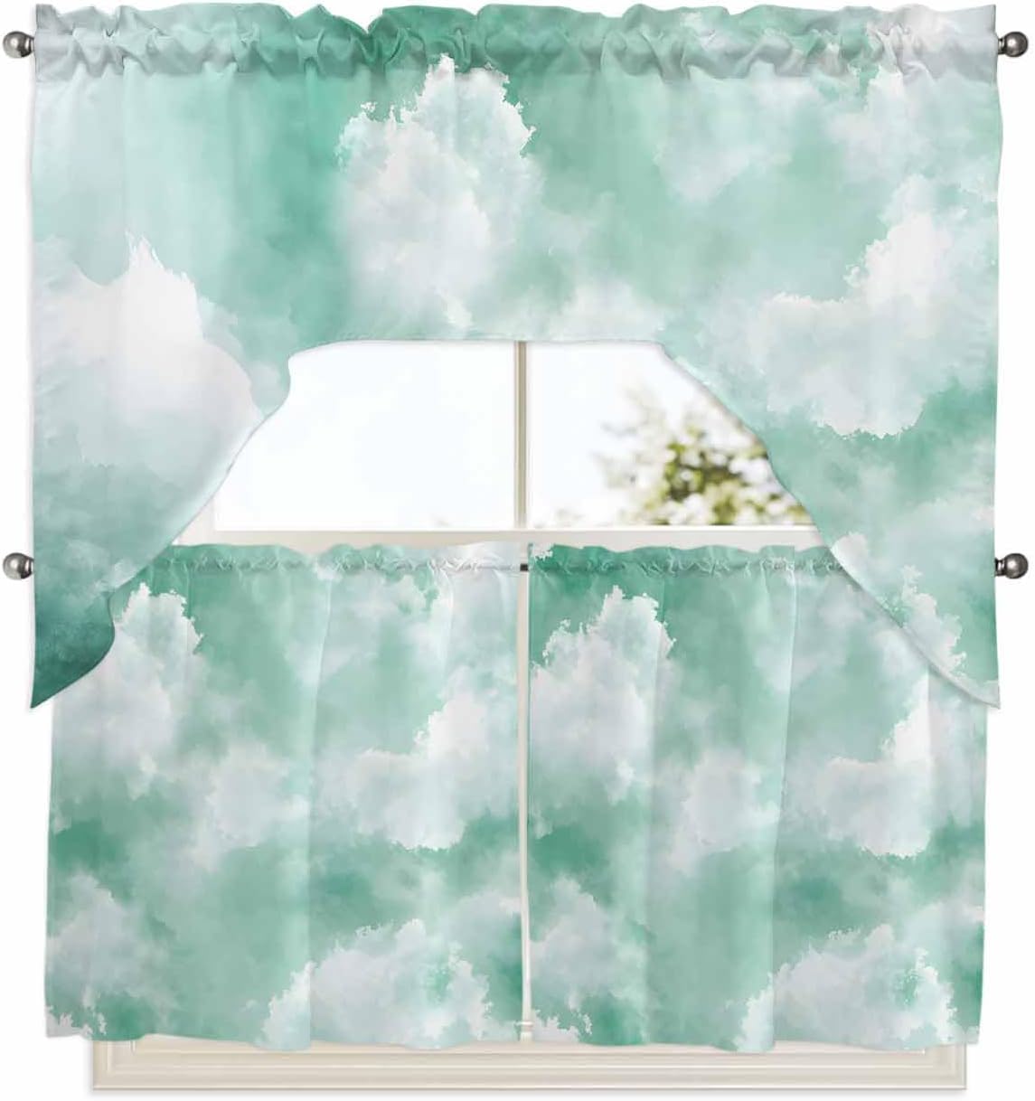 Green Sky Cloud Curtain and Valance Set 3 Pieces